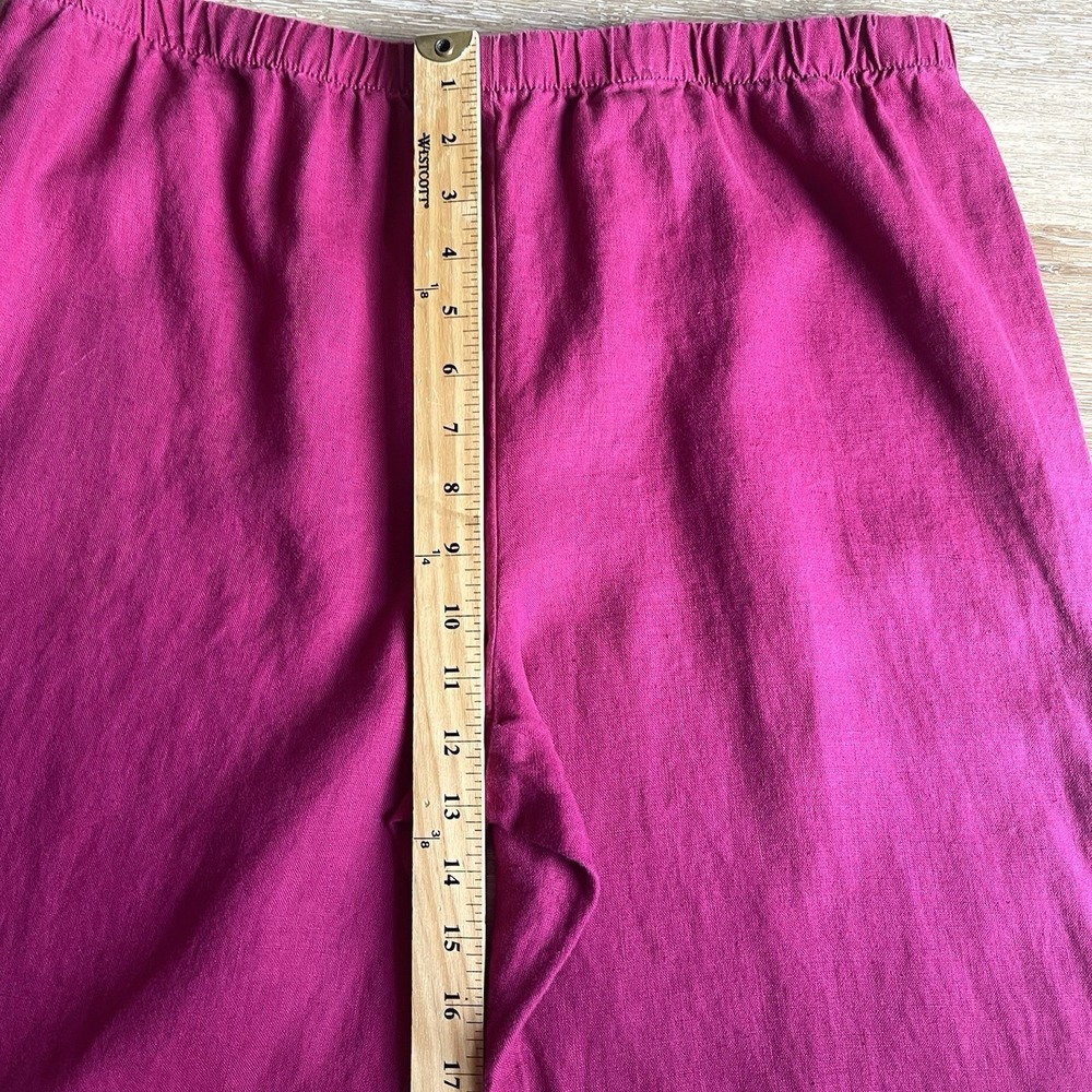 Hot Cotton Magenta Linen Pants XL Straight Leg Pull-On Elastic Waist - Picture 3 of 7